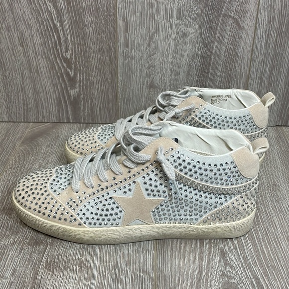 NWOT mi.im Miracle Miles Glam Rhinestone Star Mid Sneakers Lace Upper Beige 8.5 - Picture 3 of 15